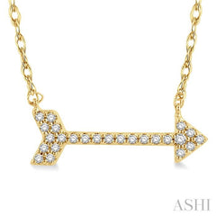 1/10 Ctw Arrow Round Cut Diamond Necklace in 10K Yellow Gold
