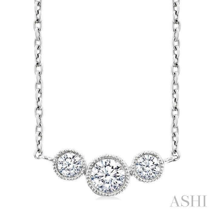 1/4 Ctw Past, Present & Future 3-Stone Bezel Set Round Cut Diamond Necklace in 14K White Gold