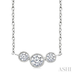1/4 Ctw Past, Present & Future 3-Stone Bezel Set Round Cut Diamond Necklace in 14K White Gold