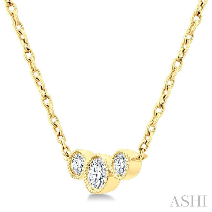 1/4 Ctw Past, Present & Future 3-Stone Bezel Set Round Cut Diamond Necklace in 14K Yellow Gold