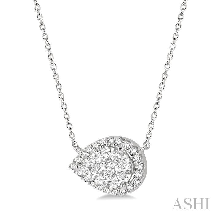 1/2 Ctw Pear Shape Round Cut Diamond Lovebright Pendant With Chain in 14K White Gold