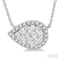 1/2 Ctw Pear Shape Round Cut Diamond Lovebright Pendant With Chain in 14K White Gold