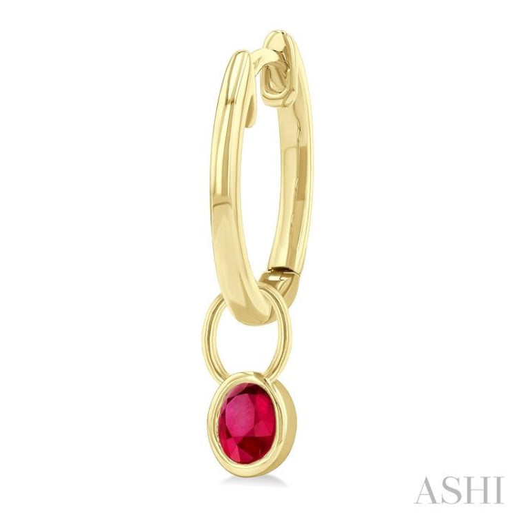 5x3 MM Bezel Set Oval Cut Ruby Precious Fashion Huggie Earrings in 14K Yellow Gold