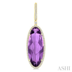 20x8 MM Oval Cut Amethyst and 1/2 Ctw Round Cut Diamond Halo Semi-Precious Earrings in 14K Yellow Gold