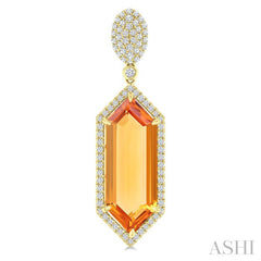 22x8 MM Hexagon Shape Citrine and 7/8 Ctw Round Cut Diamond Halo Semi-Precious Earrings in 14K Yellow Gold
