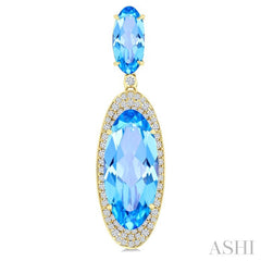 18x8 MM & 10x5 MM Oval Cut Blue Topaz and 3/4 Ctw Round Cut Diamond Halo Semi-Precious Earrings in 14K Yellow Gold
