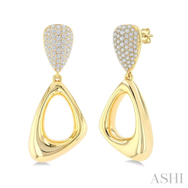 1 1/6 Ctw Dangler Inverted Pear Shape Round Cut Diamond Fashion Earrings in 14K Yellow Gold