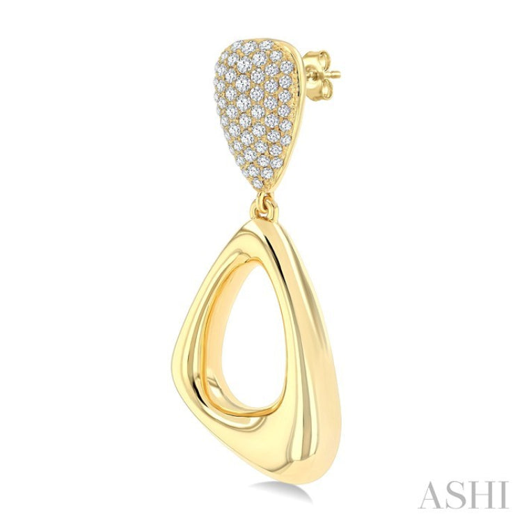 1 1/6 Ctw Dangler Inverted Pear Shape Round Cut Diamond Fashion Earrings in 14K Yellow Gold