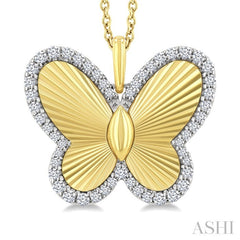 1/4 Ctw Fluted Texture Butterfly Round Cut Diamond Fashion Pendant With Chain in 14K Yellow and White Gold