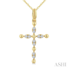 1/20 Ctw Cross Marquise and Ball Bead Motif Round Cut Diamond Fashion Pendant With Chain in 10K Yellow Gold