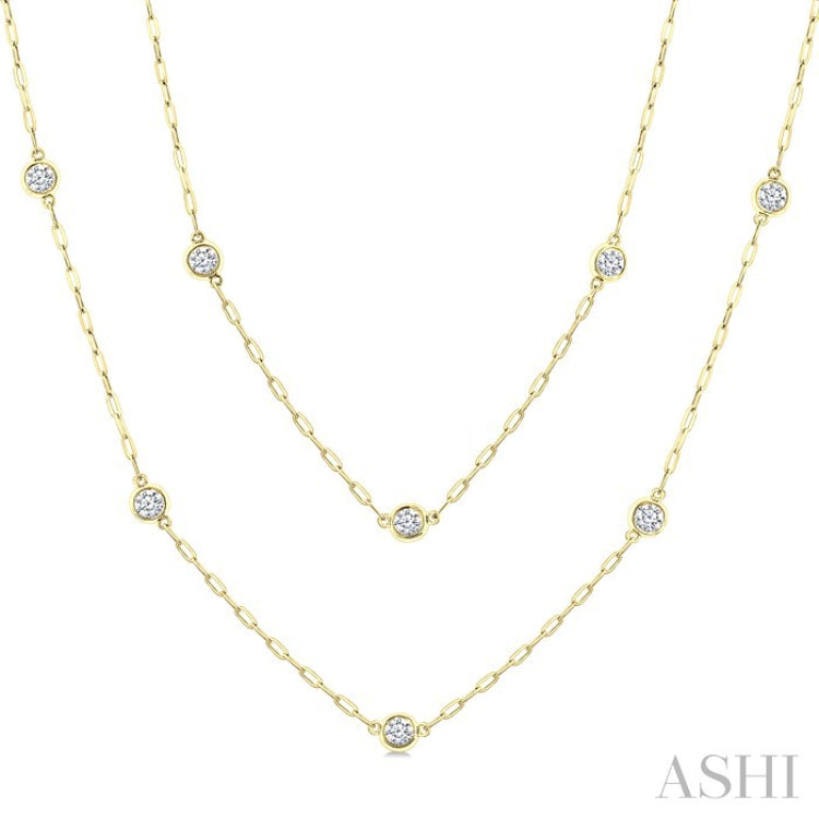 2 Ctw Bezel Set Round Cut Diamond 36-Inch Station Necklace in 14K Yellow Gold
