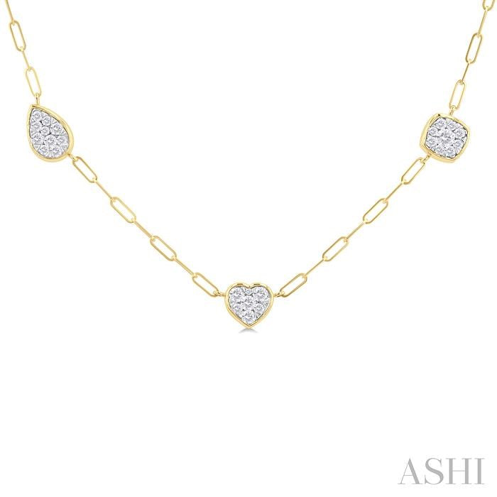 3/4 Ctw Lovebright Mixed Shape Mount Round Cut Diamond Station Necklace in 14K Yellow and White Gold