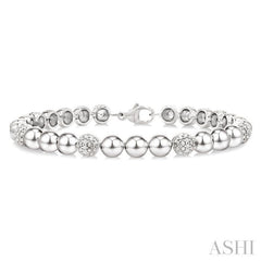 6 MM Bold Bead and 1/5 Ctw Round Cut Diamond Fashion Bracelet in Sterling Silver