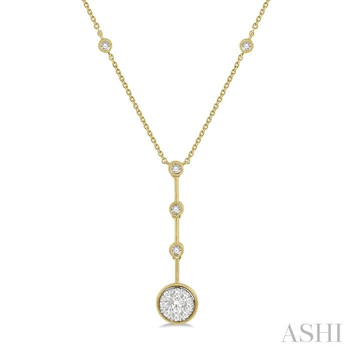 5/8 Ctw Circular Mount & Bar Extension Round Cut Diamond Lovebright Necklace in 14K Yellow and White Gold