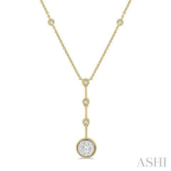 5/8 Ctw Circular Mount & Bar Extension Round Cut Diamond Lovebright Necklace in 14K Yellow and White Gold