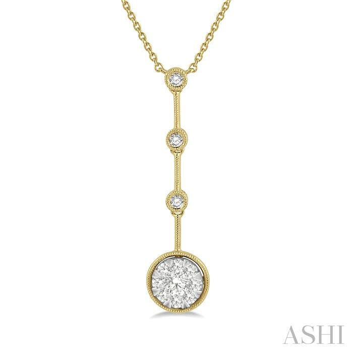 5/8 Ctw Circular Mount & Bar Extension Round Cut Diamond Lovebright Necklace in 14K Yellow and White Gold
