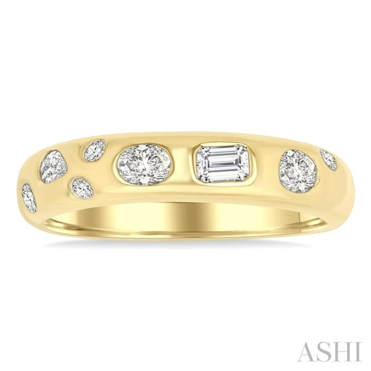 1/3 Ctw Bezel Set Mixed Shape Diamond Cut Fashion Band in 14K Yellow Gold