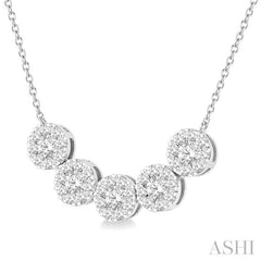 1/2 Ctw 5-Stone Circular Mount Lovebright Round Cut Diamond Necklace in 14K White Gold