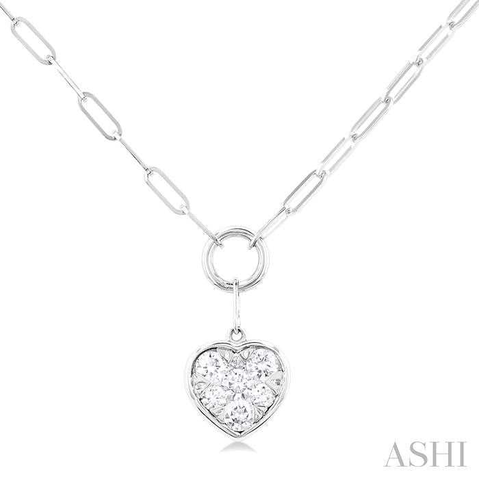 1/4 Ctw Lovebright Heart Shape Round Cut Diamond Paperclip Necklace in 14K White Gold