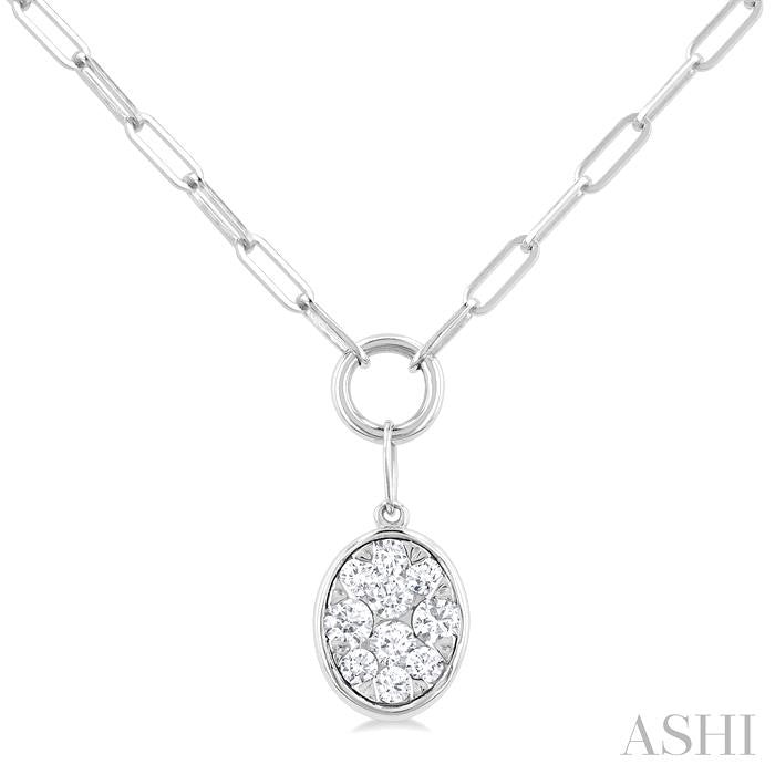 1/4 Ctw Lovebright Oval Shape Round Cut Diamond Paperclip Necklace in 14K White Gold
