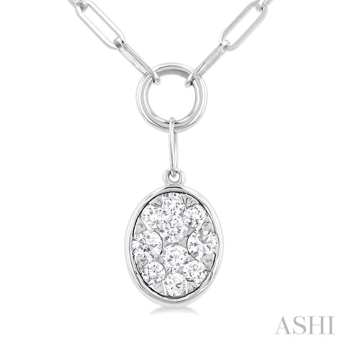 1/4 Ctw Lovebright Oval Shape Round Cut Diamond Paperclip Necklace in 14K White Gold