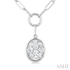 1/4 Ctw Lovebright Oval Shape Round Cut Diamond Paperclip Necklace in 14K White Gold