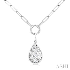 1/4 Ctw Lovebright Pear Shape Round Cut Diamond Paperclip Necklace in 14K White Gold