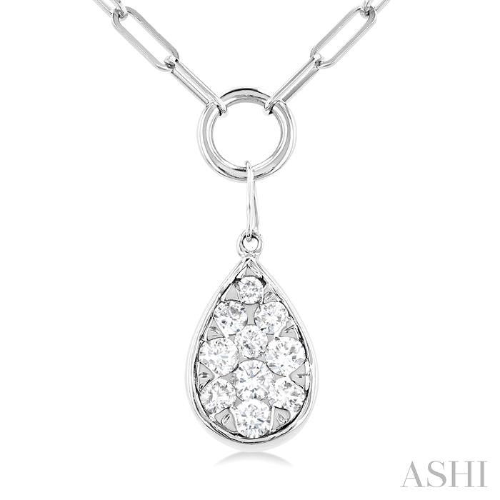 1/4 Ctw Lovebright Pear Shape Round Cut Diamond Paperclip Necklace in 14K White Gold