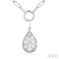 1/4 Ctw Lovebright Pear Shape Round Cut Diamond Paperclip Necklace in 14K White Gold