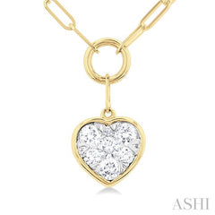 1/4 Ctw Lovebright Heart Shape Round Cut Diamond Paperclip Necklace in 14K Yellow & White Gold